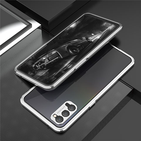 Funda Bumper Lujo Marco de Aluminio Carcasa T01 para Oppo Reno4 Pro 5G Plata