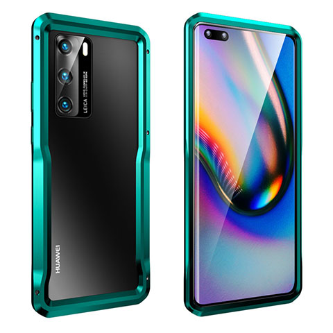 Funda Bumper Lujo Marco de Aluminio Carcasa T02 para Huawei P40 Cian