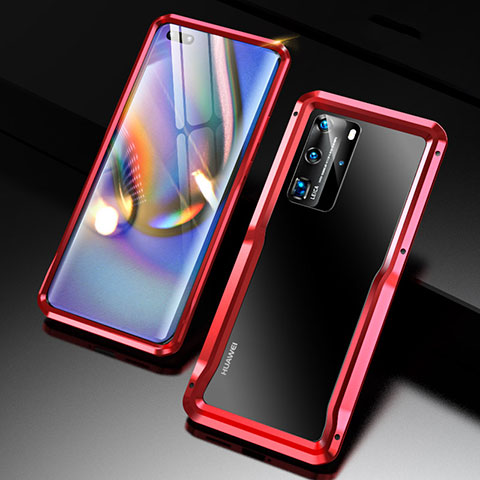 Funda Bumper Lujo Marco de Aluminio Carcasa T02 para Huawei P40 Pro Rojo