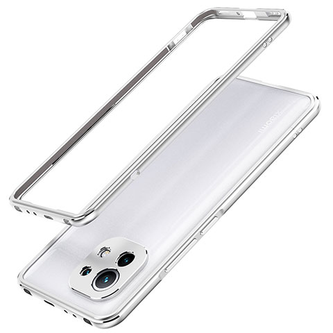 Funda Bumper Lujo Marco de Aluminio Carcasa T02 para Xiaomi Mi 11 Lite 4G Plata