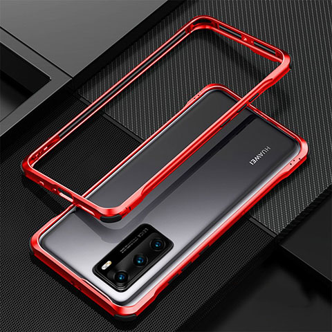 Funda Bumper Lujo Marco de Aluminio Carcasa T04 para Huawei P40 Rojo