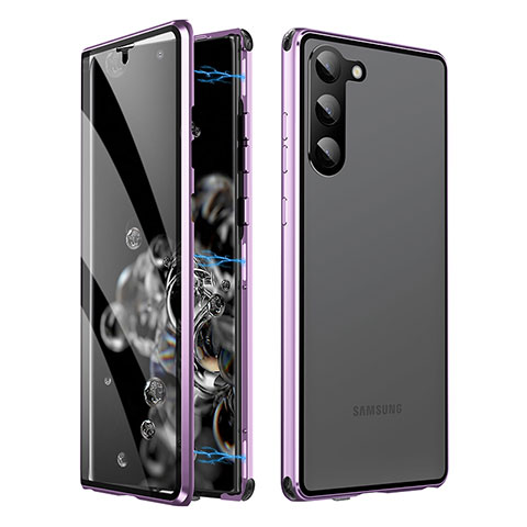 Funda Bumper Lujo Marco de Aluminio Espejo 360 Grados Carcasa LK1 para Samsung Galaxy S22 Plus 5G Morado