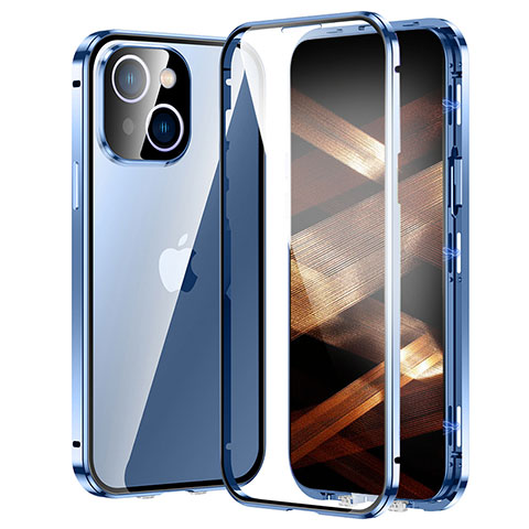 Funda Bumper Lujo Marco de Aluminio Espejo 360 Grados Carcasa LK2 para Apple iPhone 15 Plus Azul