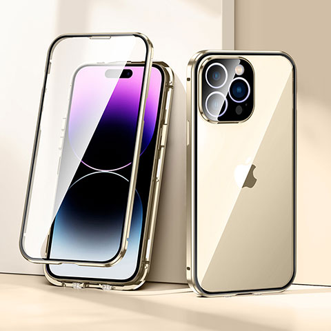 Funda Bumper Lujo Marco de Aluminio Espejo 360 Grados Carcasa LK2 para Apple iPhone 15 Pro Oro