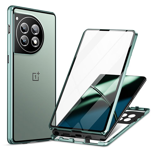 Funda Bumper Lujo Marco de Aluminio Espejo 360 Grados Carcasa LK2 para OnePlus Ace 3 5G Verde