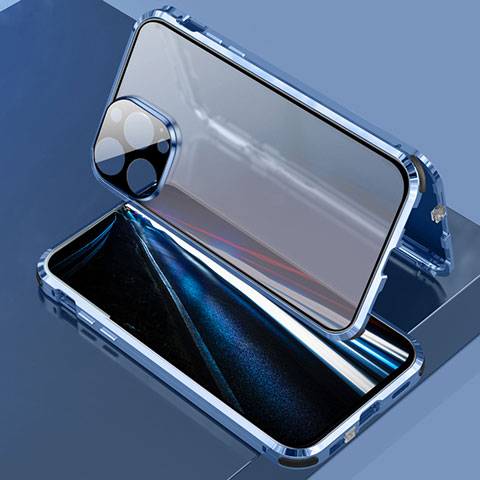 Funda Bumper Lujo Marco de Aluminio Espejo 360 Grados Carcasa LK3 para Apple iPhone 13 Pro Max Azul