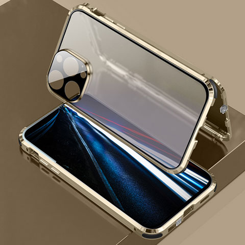 Funda Bumper Lujo Marco de Aluminio Espejo 360 Grados Carcasa LK3 para Apple iPhone 13 Pro Oro