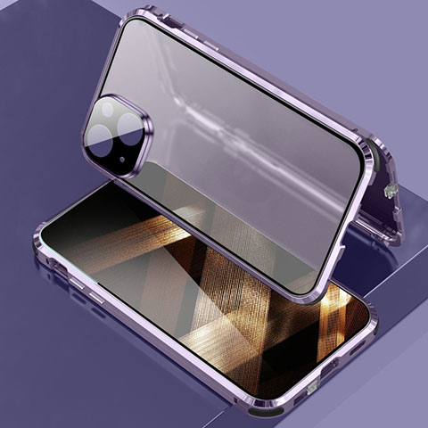 Funda Bumper Lujo Marco de Aluminio Espejo 360 Grados Carcasa LK3 para Apple iPhone 15 Plus Morado