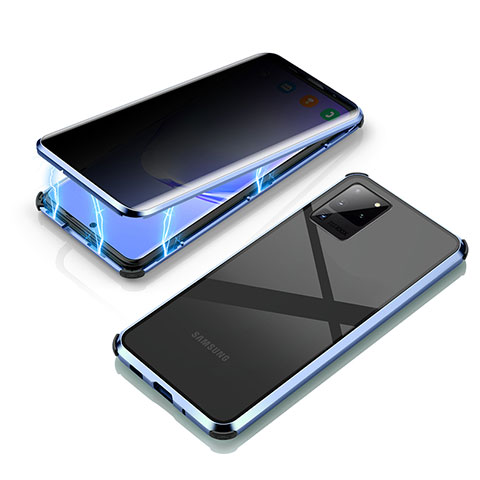 Funda Bumper Lujo Marco de Aluminio Espejo 360 Grados Carcasa LK4 para Samsung Galaxy S20 Ultra Azul