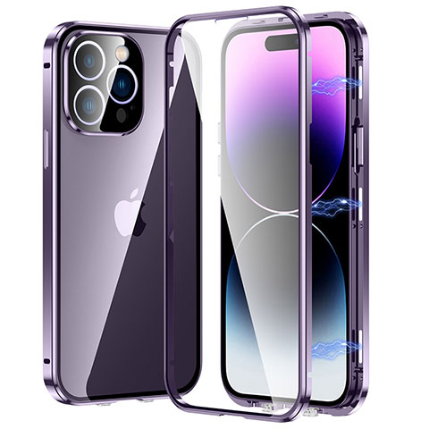 Funda Bumper Lujo Marco de Aluminio Espejo 360 Grados Carcasa LO1 para Apple iPhone 15 Pro Morado