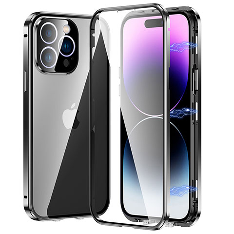 Funda Bumper Lujo Marco de Aluminio Espejo 360 Grados Carcasa LO1 para Apple iPhone 16 Pro Max Negro