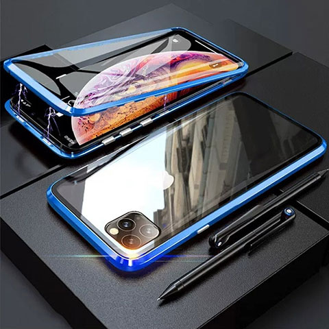 Funda Bumper Lujo Marco de Aluminio Espejo 360 Grados Carcasa M01 para Apple iPhone 11 Pro Azul