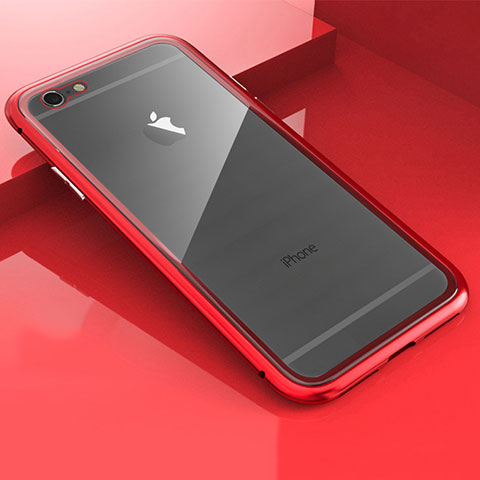 Funda Bumper Lujo Marco de Aluminio Espejo 360 Grados Carcasa M01 para Apple iPhone 6 Plus Rojo