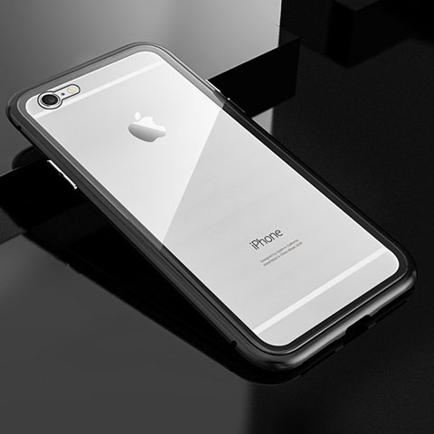 Funda Bumper Lujo Marco de Aluminio Espejo 360 Grados Carcasa M01 para Apple iPhone 6S Negro