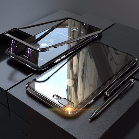 Funda Bumper Lujo Marco de Aluminio Espejo 360 Grados Carcasa M01 para Apple iPhone 8 Plus Negro