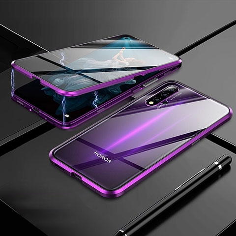 Funda Bumper Lujo Marco de Aluminio Espejo 360 Grados Carcasa M01 para Huawei Honor 20 Morado