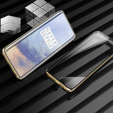 Funda Bumper Lujo Marco de Aluminio Espejo 360 Grados Carcasa M01 para OnePlus 7T Pro 5G Oro