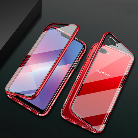 Funda Bumper Lujo Marco de Aluminio Espejo 360 Grados Carcasa M01 para Oppo A12e Rojo