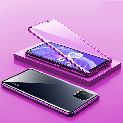 Funda Bumper Lujo Marco de Aluminio Espejo 360 Grados Carcasa M01 para Oppo A53 5G Morado