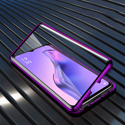 Funda Bumper Lujo Marco de Aluminio Espejo 360 Grados Carcasa M01 para Oppo A8 Morado