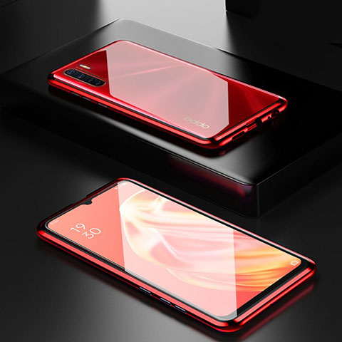 Funda Bumper Lujo Marco de Aluminio Espejo 360 Grados Carcasa M01 para Oppo A91 Rojo