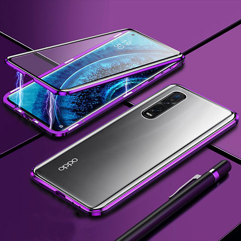 Funda Bumper Lujo Marco de Aluminio Espejo 360 Grados Carcasa M01 para Oppo Find X2 Pro Morado