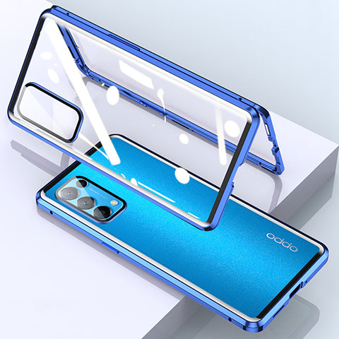 Funda Bumper Lujo Marco de Aluminio Espejo 360 Grados Carcasa M01 para Oppo Find X3 Lite 5G Azul