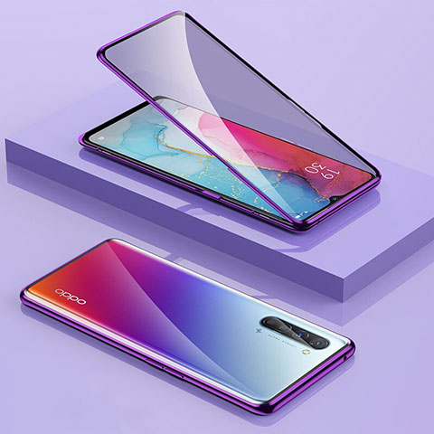 Funda Bumper Lujo Marco de Aluminio Espejo 360 Grados Carcasa M01 para Oppo K7 5G Morado