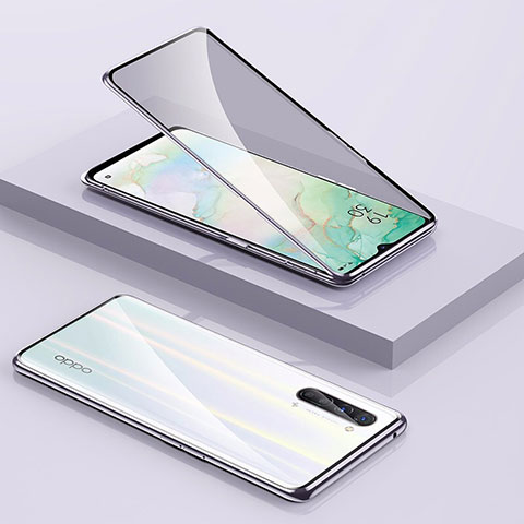 Funda Bumper Lujo Marco de Aluminio Espejo 360 Grados Carcasa M01 para Oppo K7 5G Plata