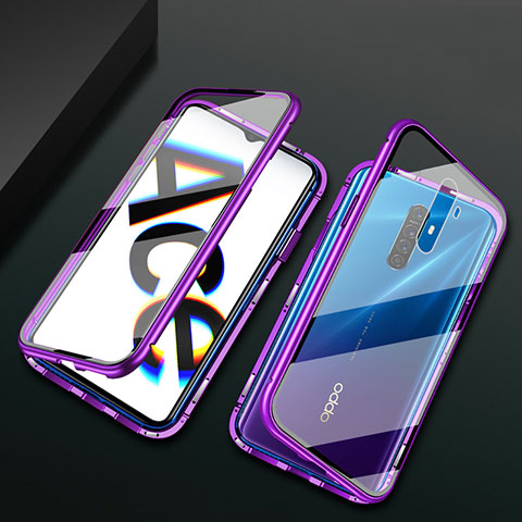 Funda Bumper Lujo Marco de Aluminio Espejo 360 Grados Carcasa M01 para Oppo Reno Ace Morado