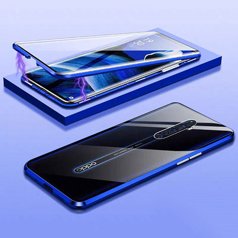 Funda Bumper Lujo Marco de Aluminio Espejo 360 Grados Carcasa M01 para Oppo Reno2 Z Azul