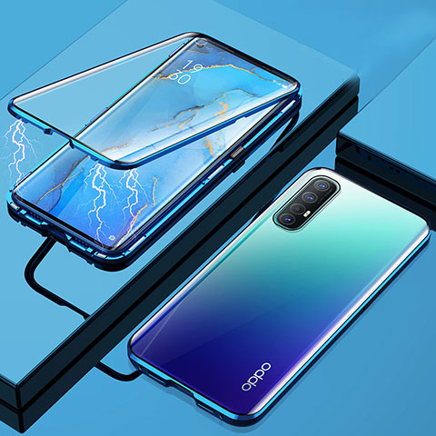 Funda Bumper Lujo Marco de Aluminio Espejo 360 Grados Carcasa M01 para Oppo Reno3 Pro Azul