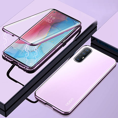 Funda Bumper Lujo Marco de Aluminio Espejo 360 Grados Carcasa M01 para Oppo Reno3 Pro Morado