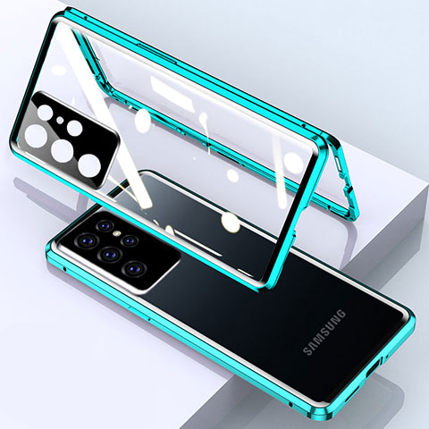 Funda Bumper Lujo Marco de Aluminio Espejo 360 Grados Carcasa M01 para Samsung Galaxy S22 Ultra 5G Verde