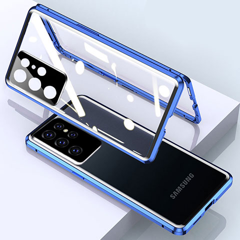 Funda Bumper Lujo Marco de Aluminio Espejo 360 Grados Carcasa M01 para Samsung Galaxy S25 Ultra 5G Azul