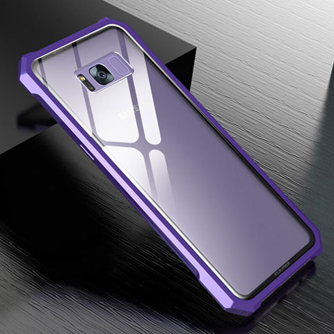 Funda Bumper Lujo Marco de Aluminio Espejo 360 Grados Carcasa M01 para Samsung Galaxy S8 Plus Morado