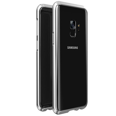 Funda Bumper Lujo Marco de Aluminio Espejo 360 Grados Carcasa M01 para Samsung Galaxy S9 Plata