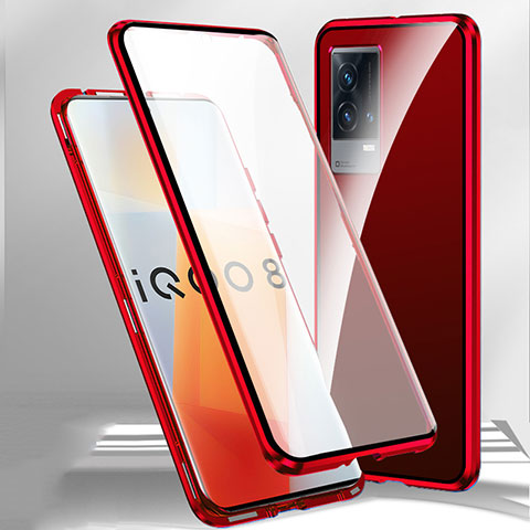 Funda Bumper Lujo Marco de Aluminio Espejo 360 Grados Carcasa M01 para Vivo iQOO 8 Pro 5G Rojo