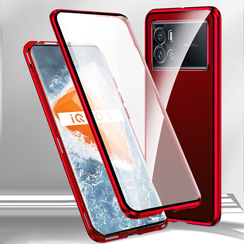 Funda Bumper Lujo Marco de Aluminio Espejo 360 Grados Carcasa M01 para Vivo iQOO 9 5G Rojo