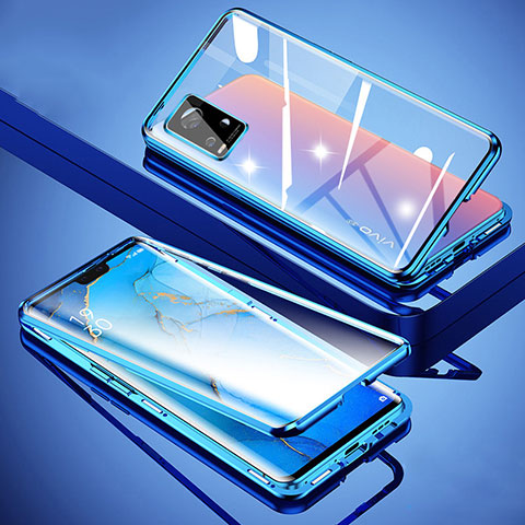 Funda Bumper Lujo Marco de Aluminio Espejo 360 Grados Carcasa M01 para Vivo V20 Pro 5G Azul