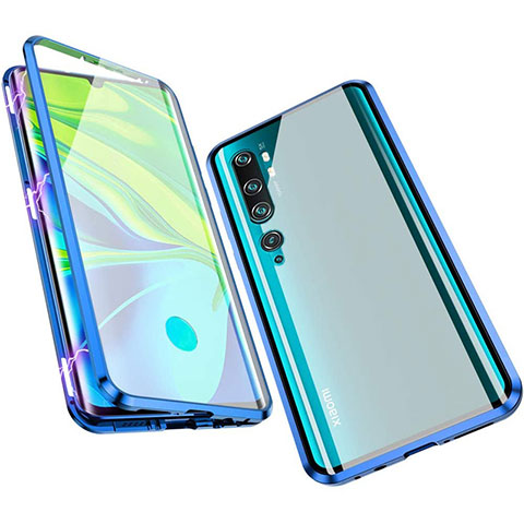 Funda Bumper Lujo Marco de Aluminio Espejo 360 Grados Carcasa M01 para Xiaomi Mi Note 10 Azul