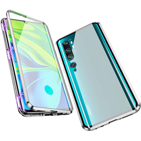 Funda Bumper Lujo Marco de Aluminio Espejo 360 Grados Carcasa M01 para Xiaomi Mi Note 10 Plata