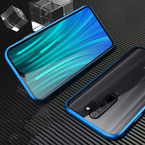 Funda Bumper Lujo Marco de Aluminio Espejo 360 Grados Carcasa M01 para Xiaomi Redmi Note 8 Pro Azul