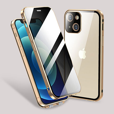 Funda Bumper Lujo Marco de Aluminio Espejo 360 Grados Carcasa M02 para Apple iPhone 14 Oro