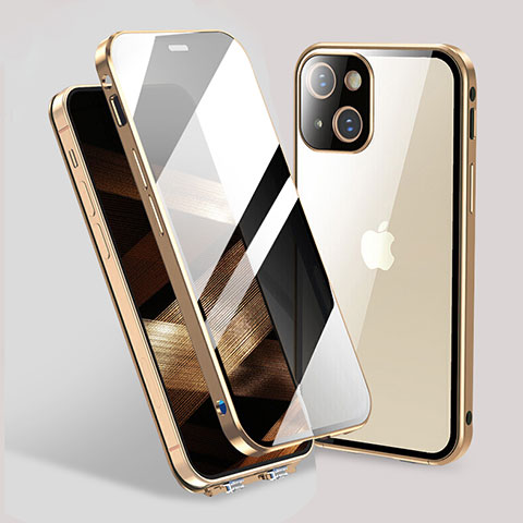 Funda Bumper Lujo Marco de Aluminio Espejo 360 Grados Carcasa M02 para Apple iPhone 15 Oro