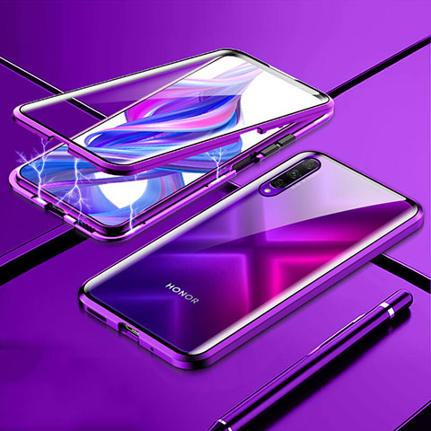 Funda Bumper Lujo Marco de Aluminio Espejo 360 Grados Carcasa M02 para Huawei Honor 9X Pro Morado