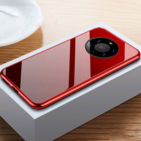 Funda Bumper Lujo Marco de Aluminio Espejo 360 Grados Carcasa M02 para Huawei Mate 40 Pro+ Plus Rojo y Negro