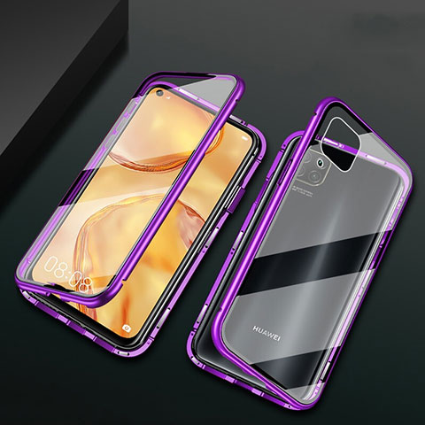 Funda Bumper Lujo Marco de Aluminio Espejo 360 Grados Carcasa M02 para Huawei Nova 6 SE Morado