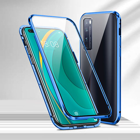 Funda Bumper Lujo Marco de Aluminio Espejo 360 Grados Carcasa M02 para Huawei Nova 7 Pro 5G Azul