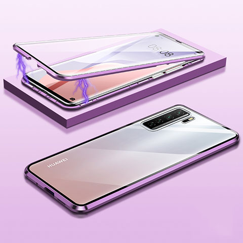 Funda Bumper Lujo Marco de Aluminio Espejo 360 Grados Carcasa M02 para Huawei Nova 7 SE 5G Morado